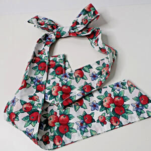 Vintage Apple Fruit Flower Print Head Tie Bow Wrap Scarf Retro VTG Cute Feminine